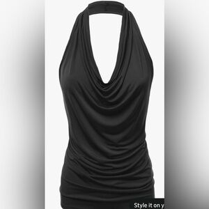 Fashionolic Black Women's mini sexy black dress halter neck.